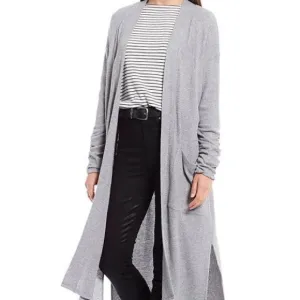1. STATE Ruched Sleeve Waffle Knit Maxi Cardigan