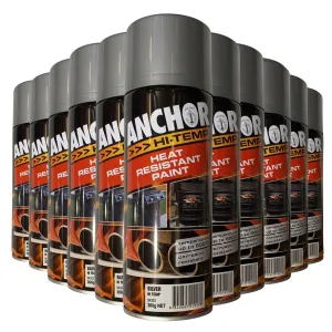 12 Cans | ANCHOR Hi Temp Heat Resistant Paint Up to 600° 54303 | 300g - SILVER