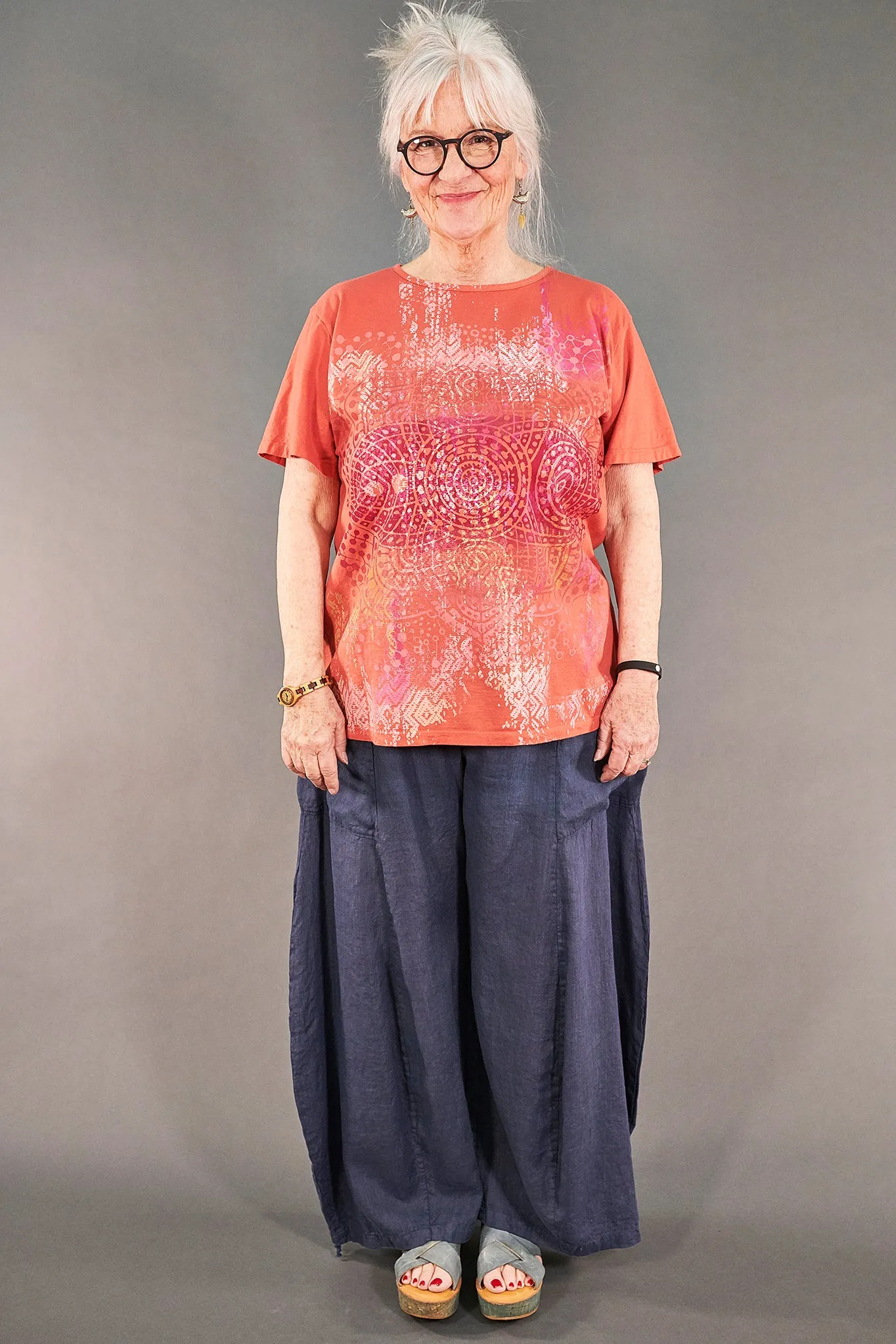 1253 The Berna Tee Coral Warm Chakra Print-P