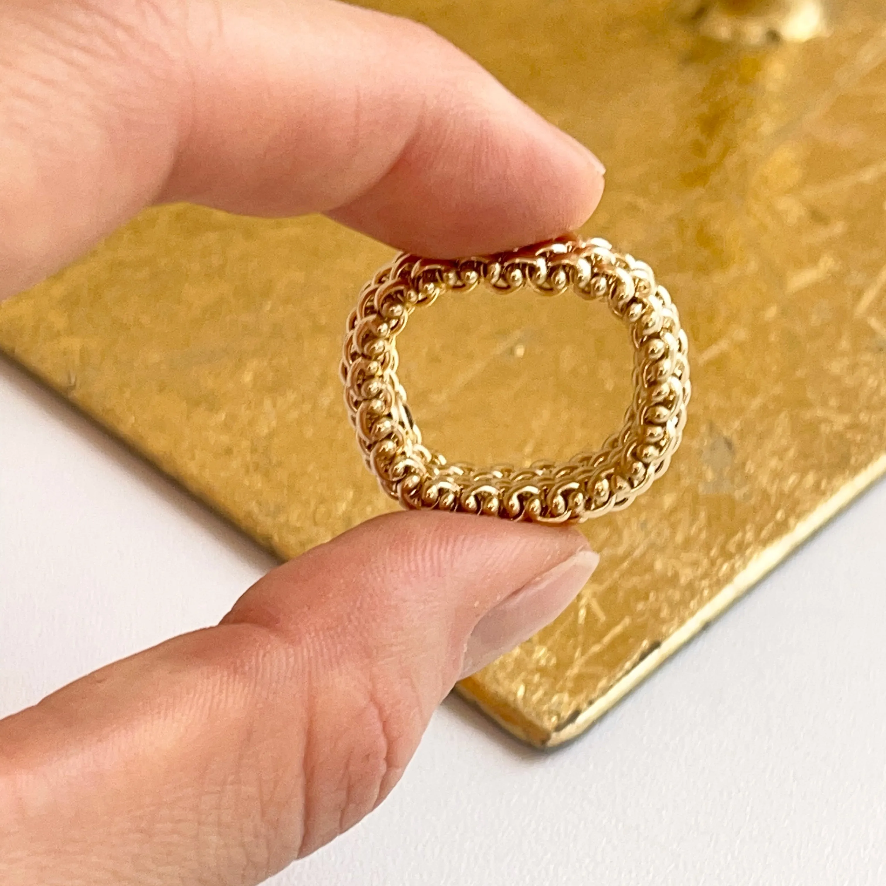 14KT Yellow Gold Mesh Weave Flexible Cigar Band Ring