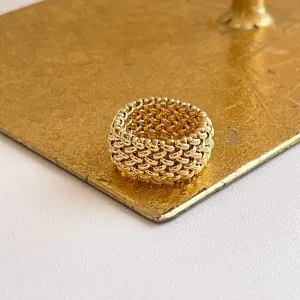 14KT Yellow Gold Mesh Weave Flexible Cigar Band Ring