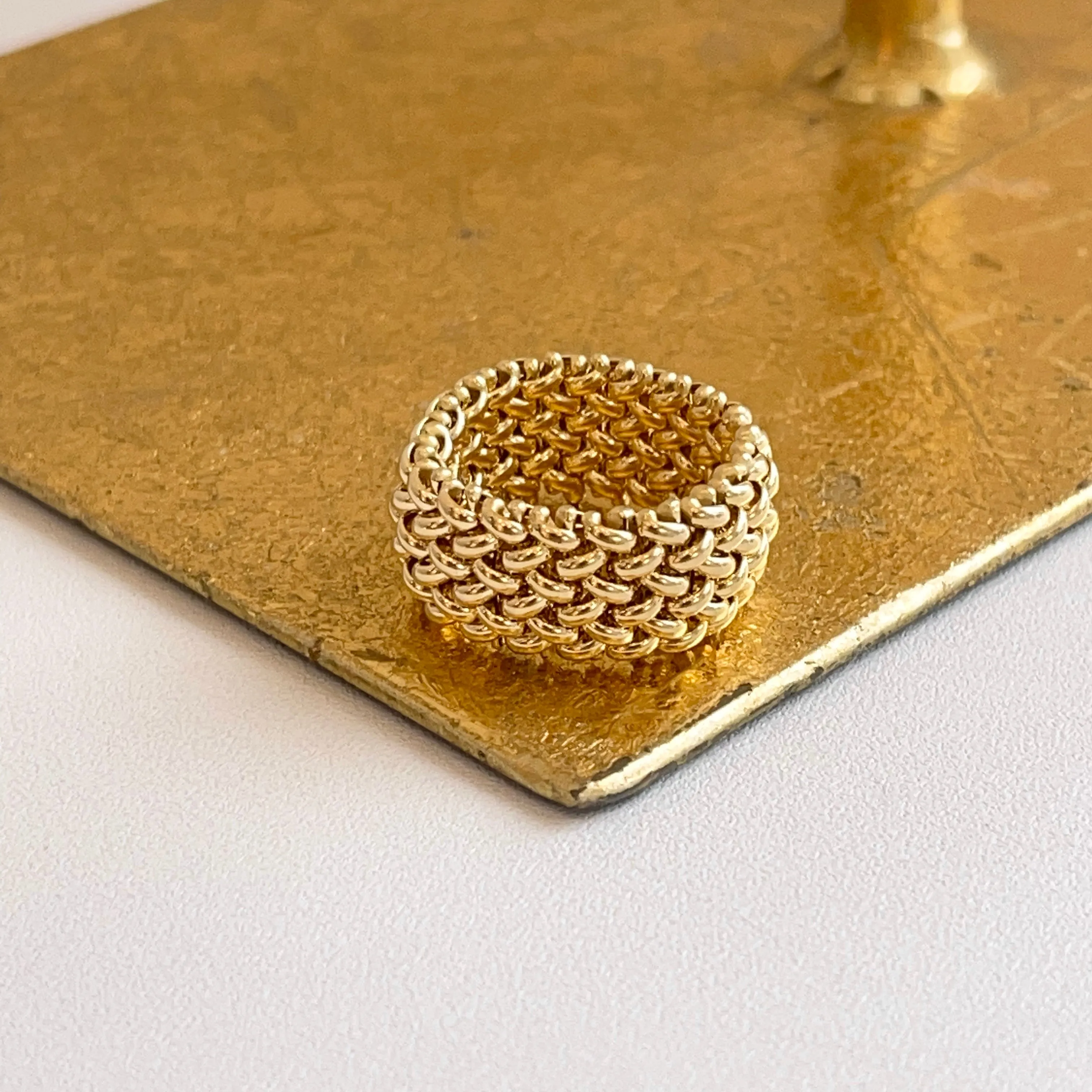 14KT Yellow Gold Mesh Weave Flexible Cigar Band Ring
