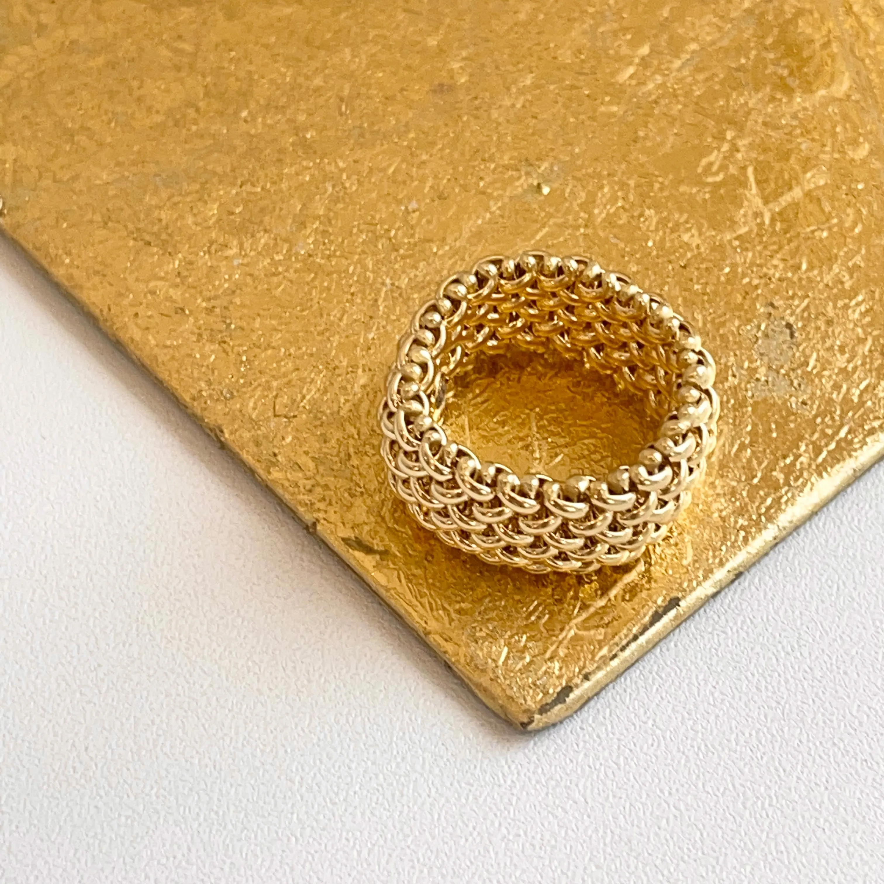 14KT Yellow Gold Mesh Weave Flexible Cigar Band Ring