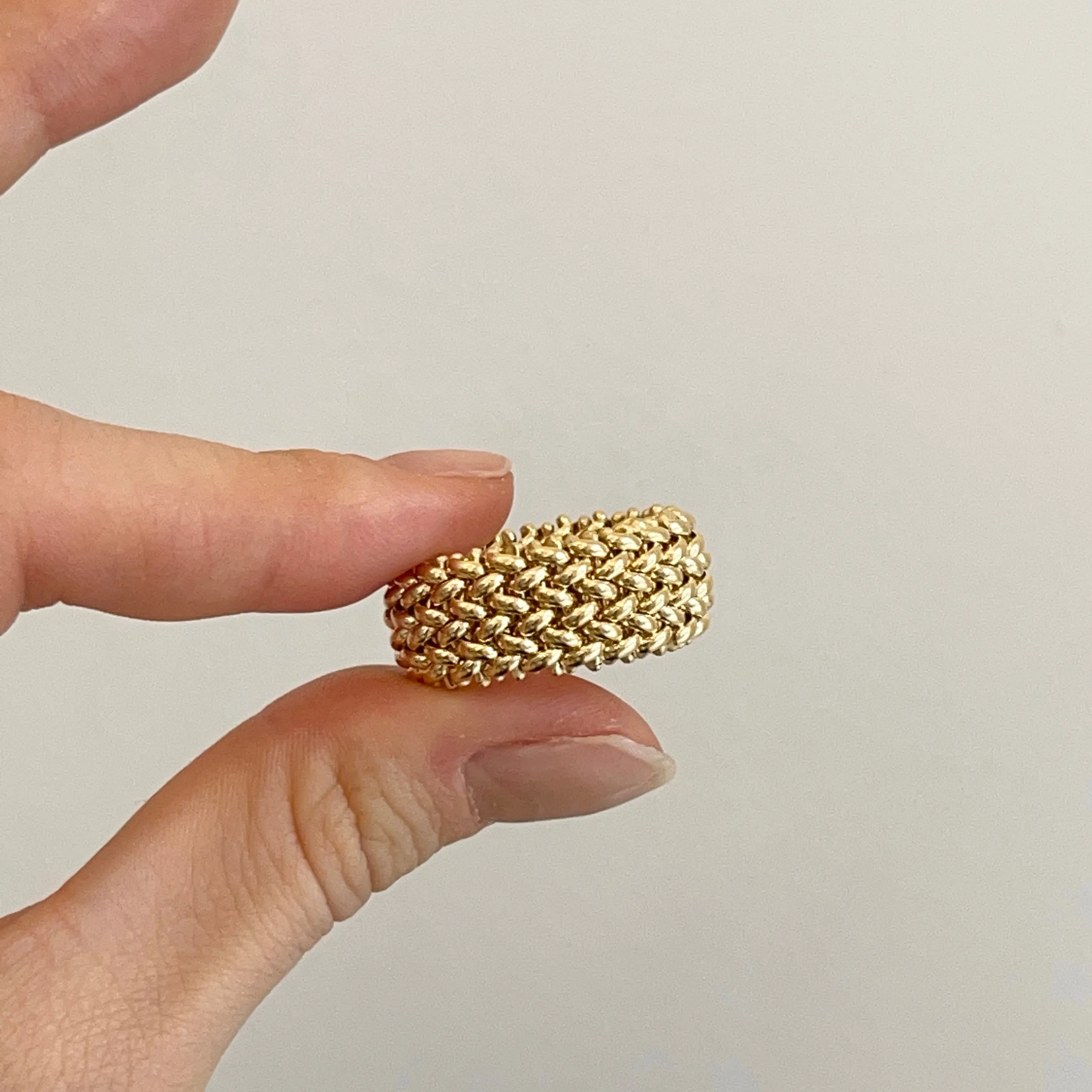 14KT Yellow Gold Mesh Weave Flexible Cigar Band Ring