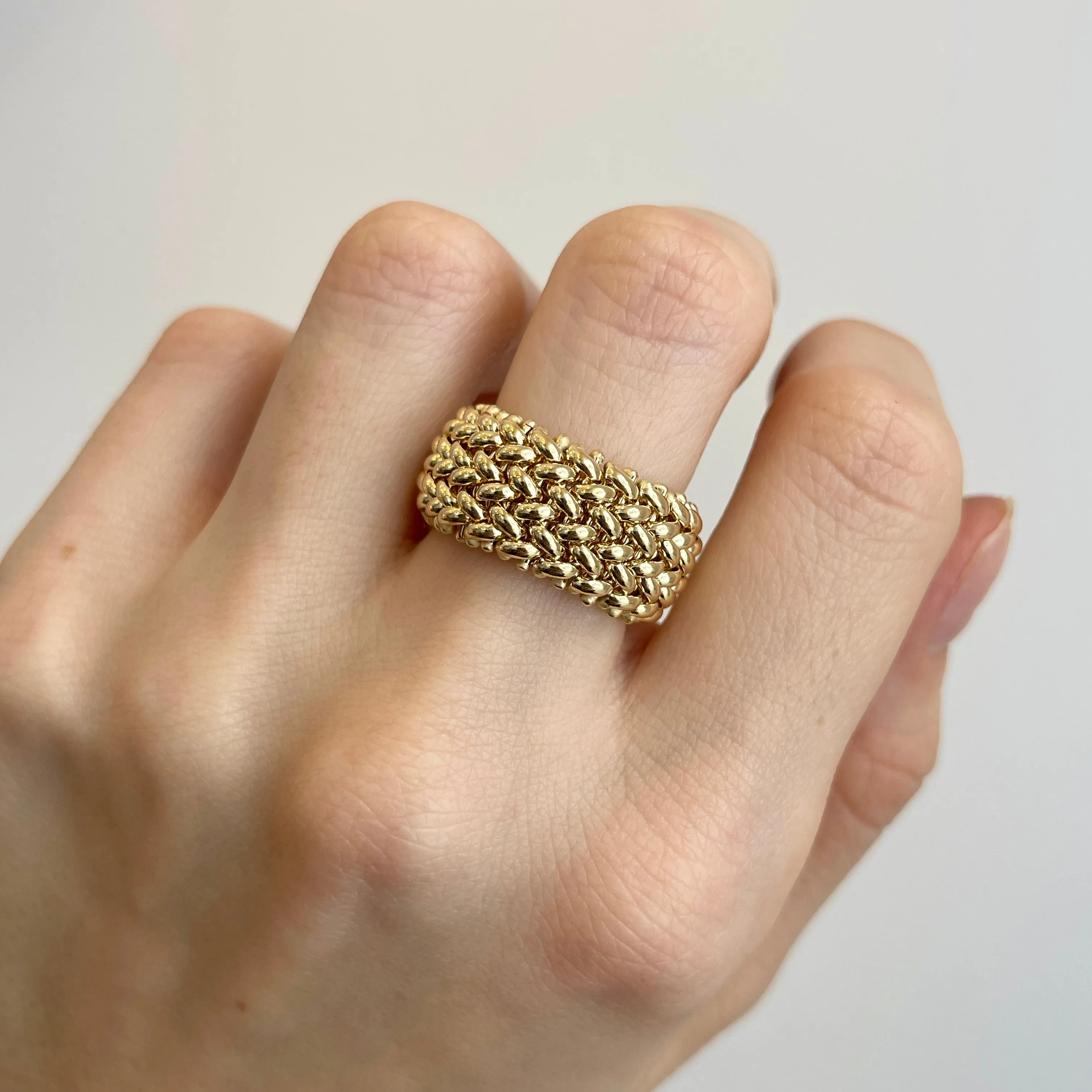 14KT Yellow Gold Mesh Weave Flexible Cigar Band Ring