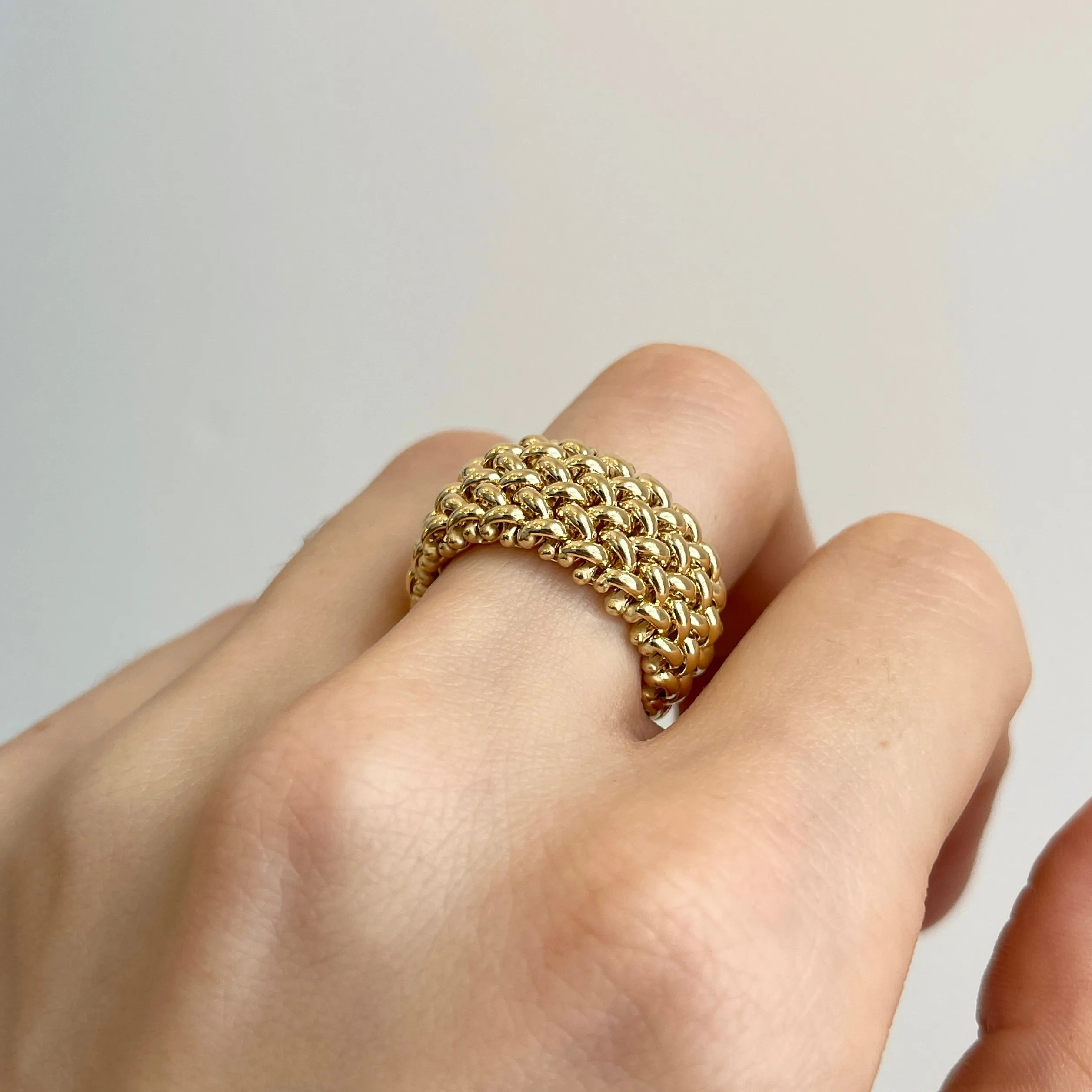 14KT Yellow Gold Mesh Weave Flexible Cigar Band Ring