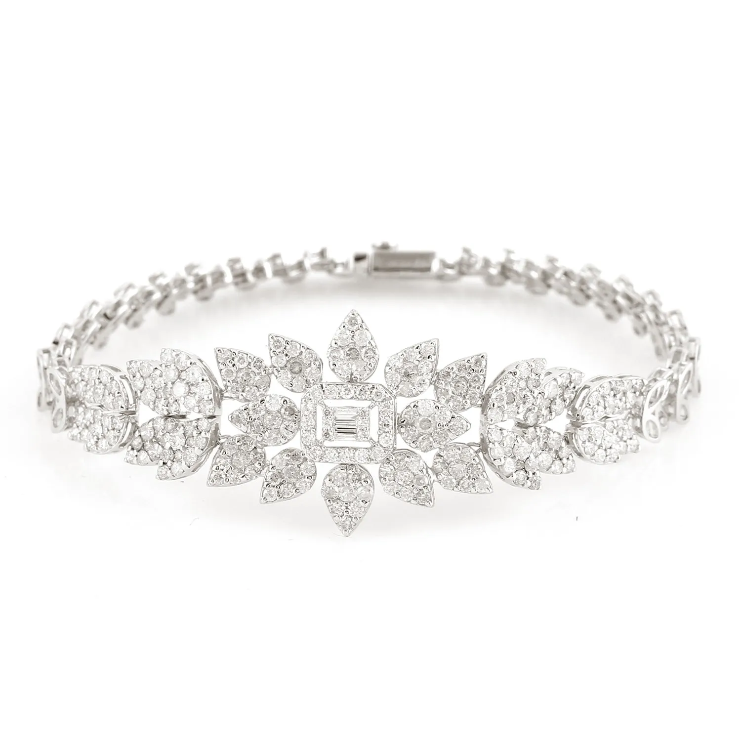 18K White Gold Studded Pave Natural Diamond Beautiful Fixed & Flexible Bracelet