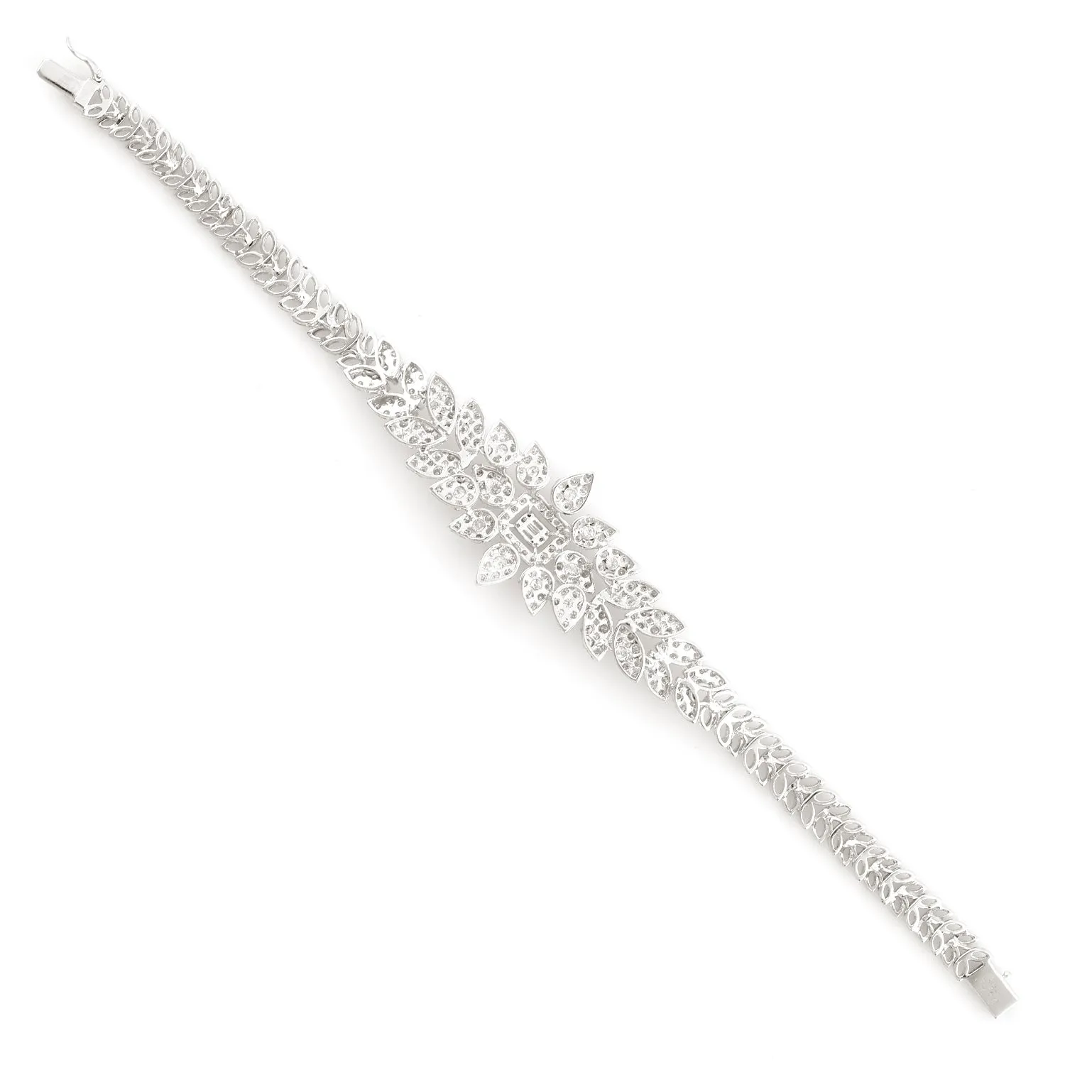 18K White Gold Studded Pave Natural Diamond Beautiful Fixed & Flexible Bracelet