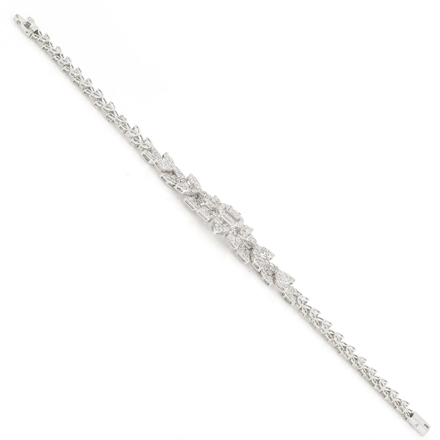 18K White Gold Studded Pave Natural Diamond Beautiful Fixed & Flexible Bracelet