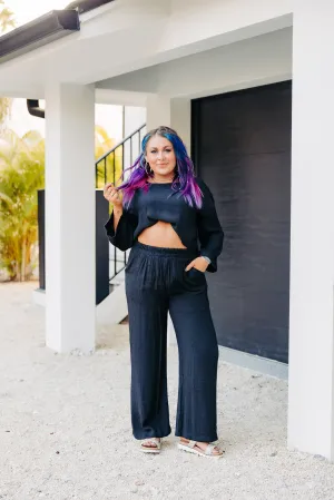 Black Woven Mom Crop Shirt