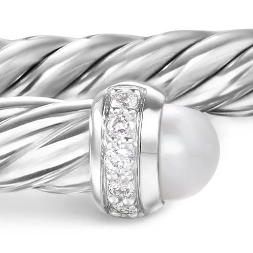 Cablespira Flex Bracelet in Sterling Silver with Pearls and Diamonds, 4mm, Size Small