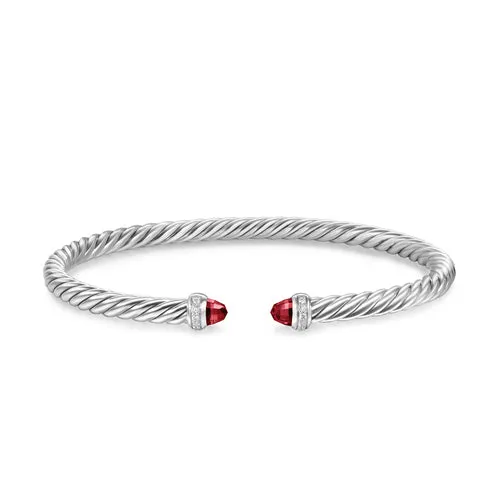 Cablespira Flex Bracelet in Sterling Silver with Rhodolite Garnet and Diamonds, 4mm, Size Medium