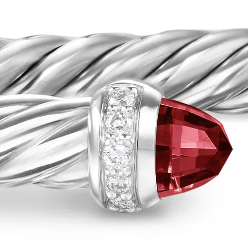 Cablespira Flex Bracelet in Sterling Silver with Rhodolite Garnet and Diamonds, 4mm, Size Medium