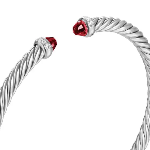 Cablespira Flex Bracelet in Sterling Silver with Rhodolite Garnet and Diamonds, 4mm, Size Medium