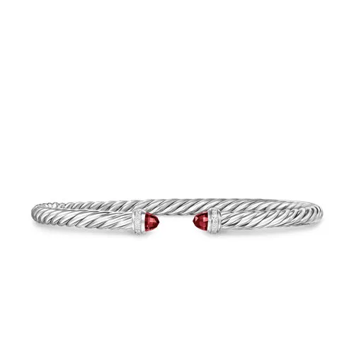 Cablespira Flex Bracelet in Sterling Silver with Rhodolite Garnet and Diamonds, 4mm, Size Medium