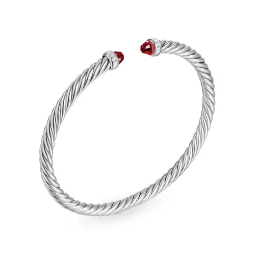 Cablespira Flex Bracelet in Sterling Silver with Rhodolite Garnet and Diamonds, 4mm, Size Medium