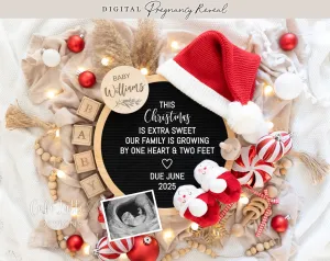 Christmas Digital Baby Announcement - Pampas & Santa Hat