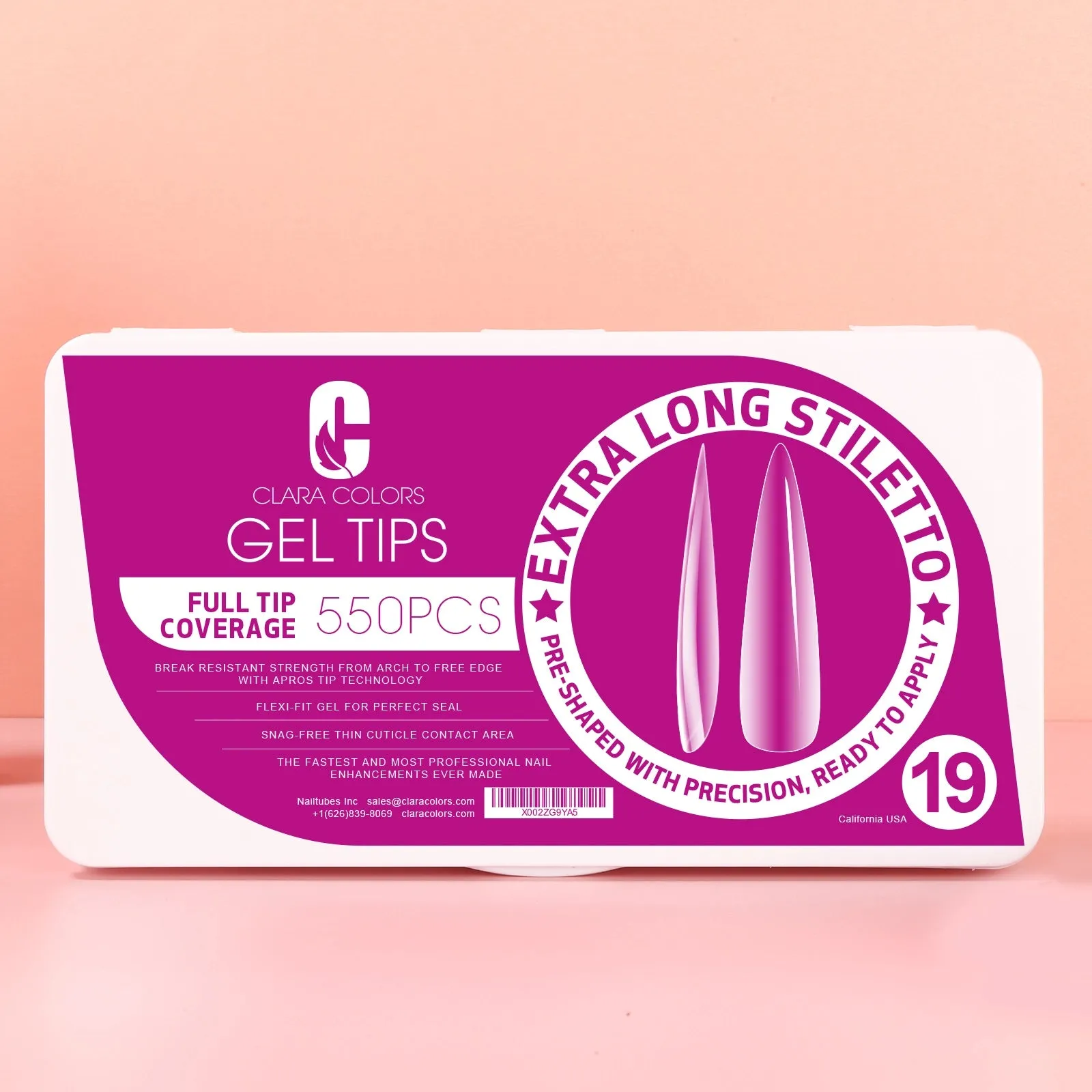 Clara Color - Full Cover Gel Tips - #19 Extra Long Stiletto 550pcs