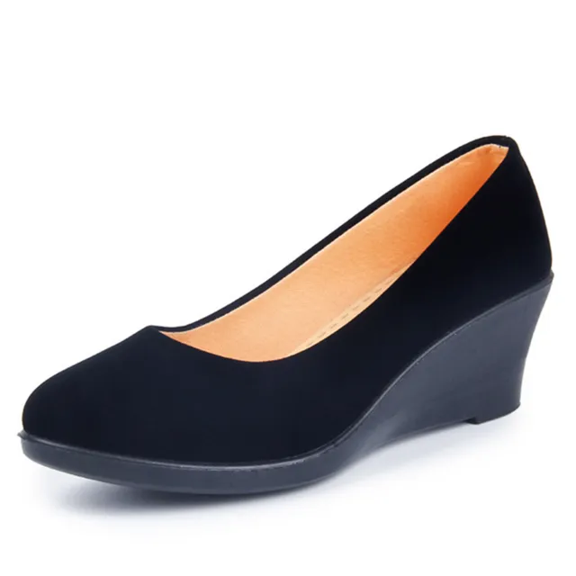COVOYYAR 2018 Wedge Women's Shoes Spring Autumn Flock Soft Women Pumps Slip On Casual Black Shoes Plus Size 40 WHH562