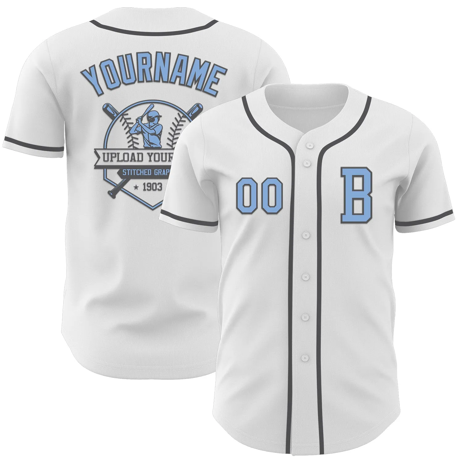 Custom White Light Blue-Steel Gray Authentic Baseball Jersey