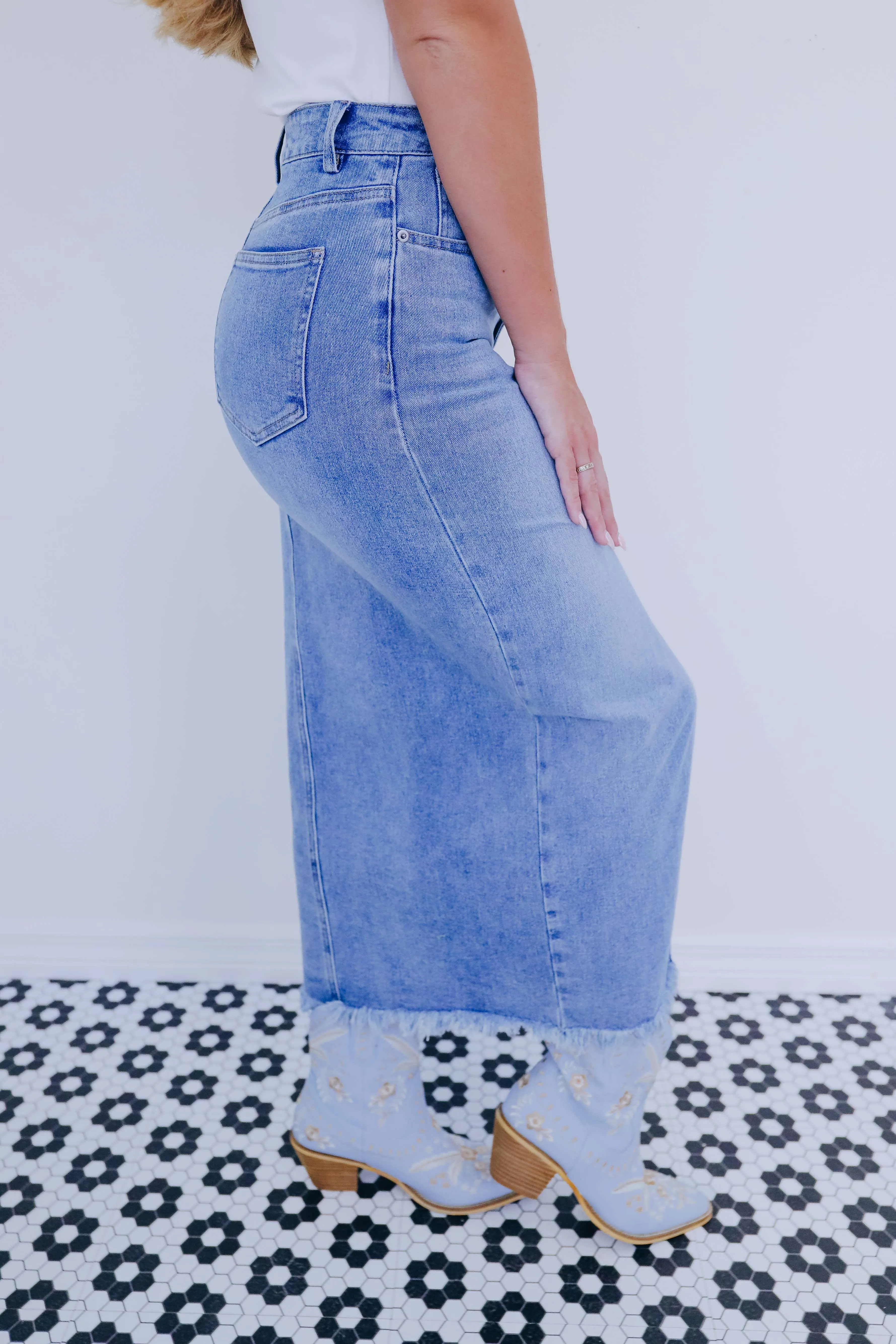 Dana Denim Front Slit Maxi Skirt