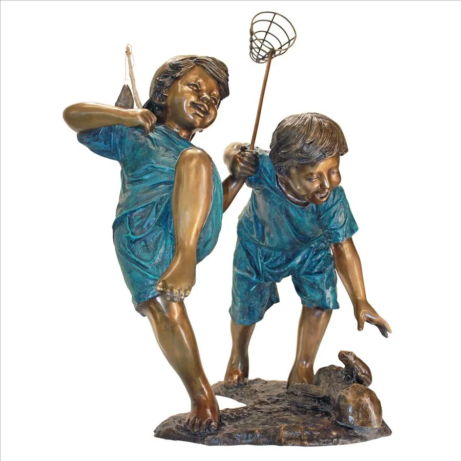 Design Toscano- Double Trouble, Fishing Boys Cast Bronze Garden Statue