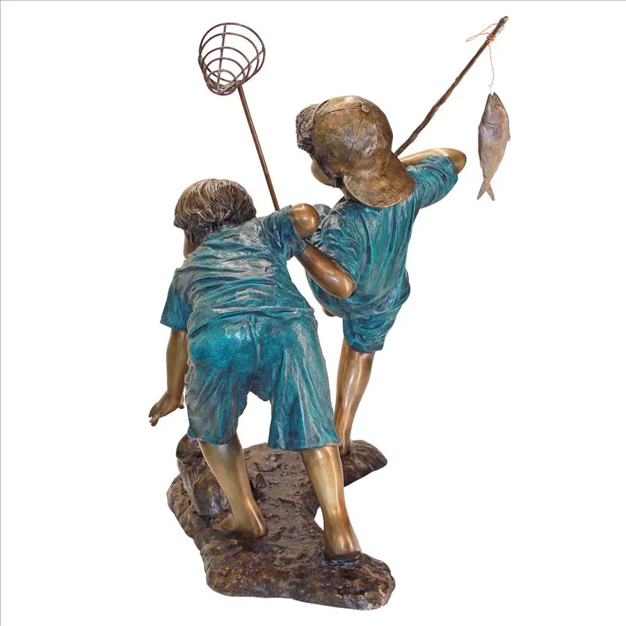 Design Toscano- Double Trouble, Fishing Boys Cast Bronze Garden Statue