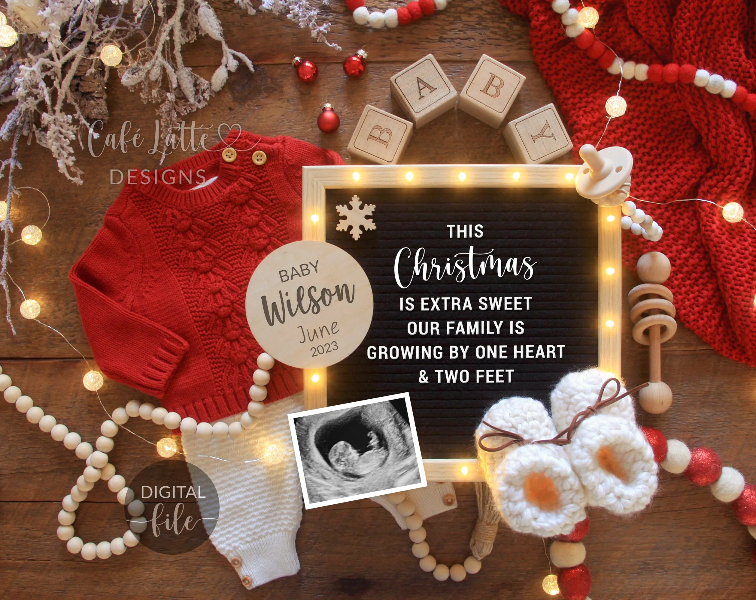 Digital Christmas Pregnancy Announcement For Social Media, Rustic Boho Santa Winter Baby, Tiny Gift For Christmas, Reason To Be Merry Reveal
