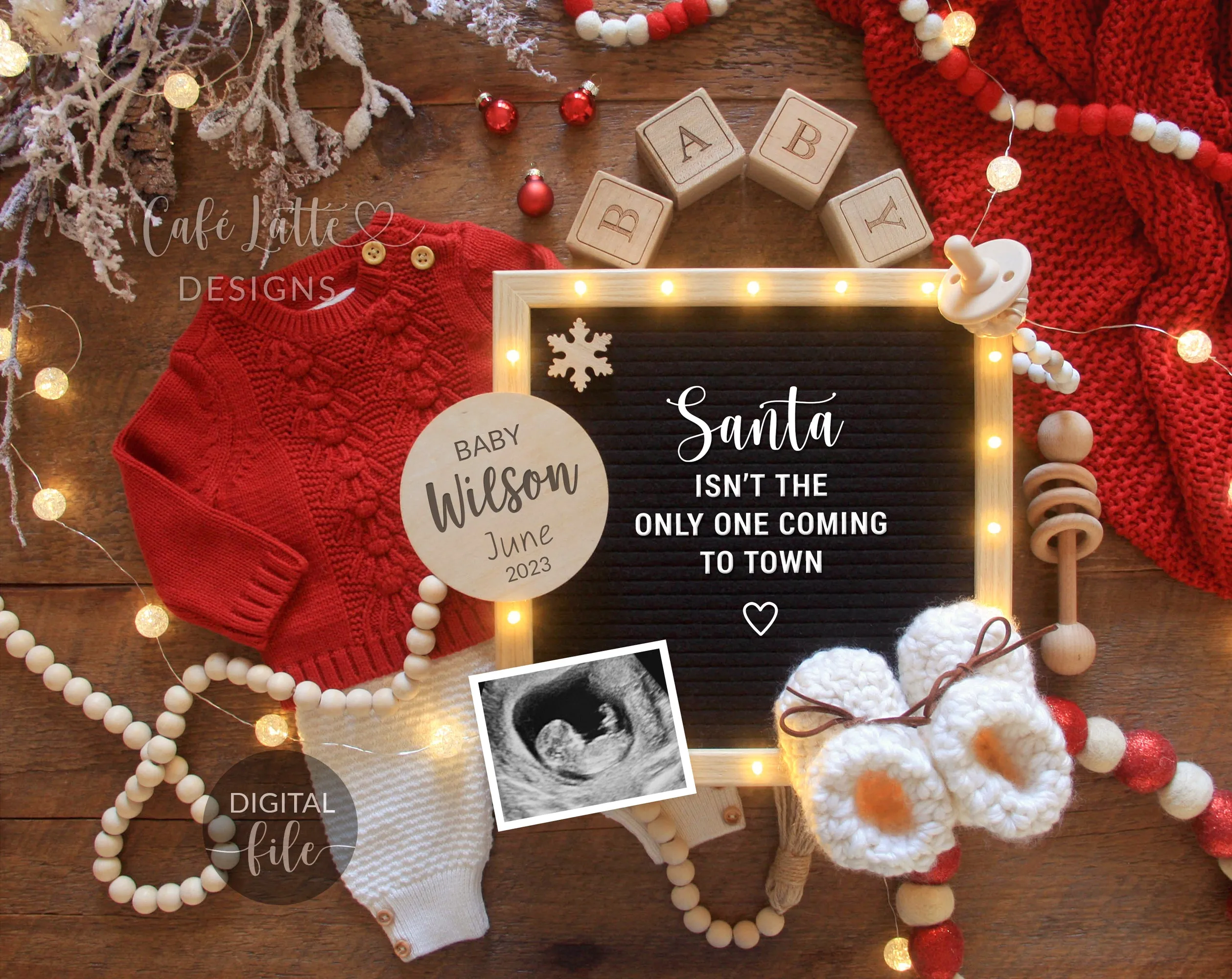Digital Christmas Pregnancy Announcement For Social Media, Rustic Boho Santa Winter Baby, Tiny Gift For Christmas, Reason To Be Merry Reveal