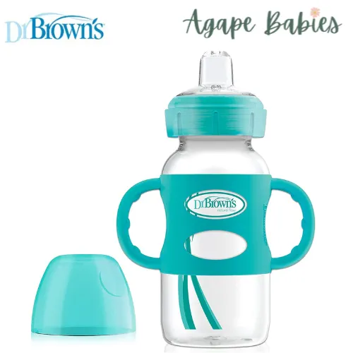 Dr Brown's 9 oz/270 ml PP WW "Options Compatible " Sippy Spout Bottle W/ Silicon Handles, Turquoise