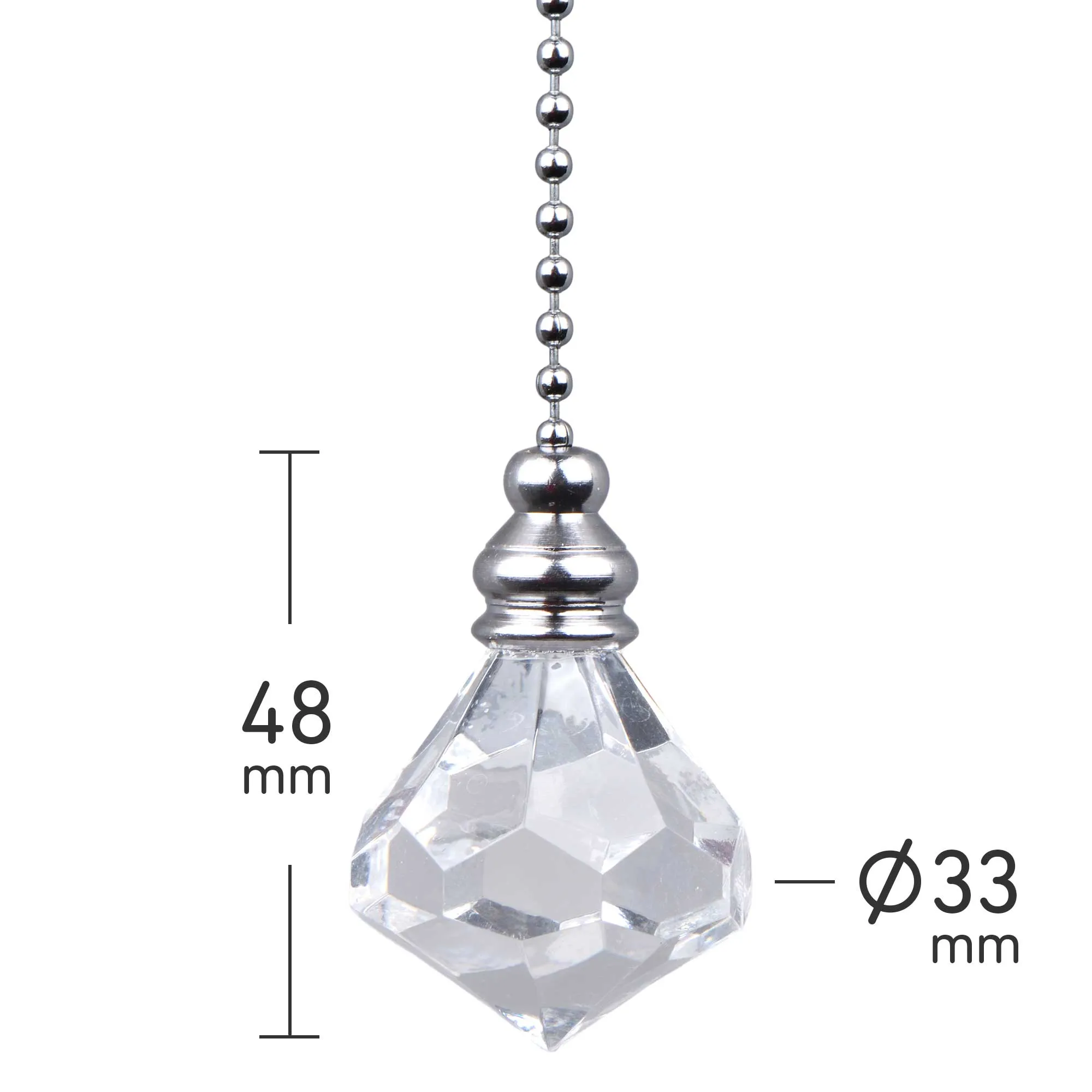 ElekTek Light Pull Chain Acrylic Crystal Diamond With 80cm Chrome Chain