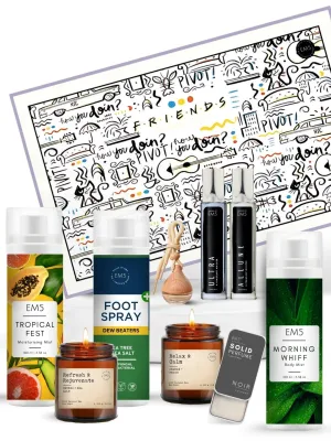 EM5™ Gift Hamper for Friends | Premium Gift Set | 2 x Scented Candles, 1 x Car Perfume, 2 x 15 ml Perfume Spray, 2 x Body Mists, 1 x Solid Perfume, 1 x Foot Spray | Luxury Pack for Him, Her & Loved Ones