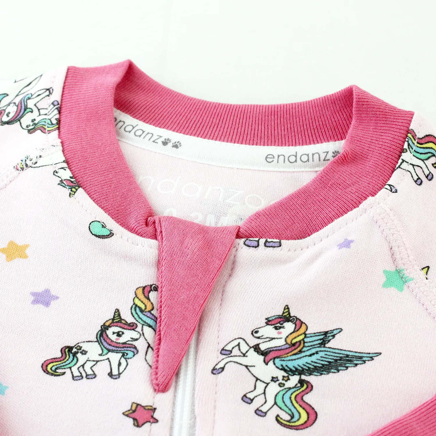 Endanzoo Organic Long Sleeve Double Zippered Romper - Rainbow Unicorns