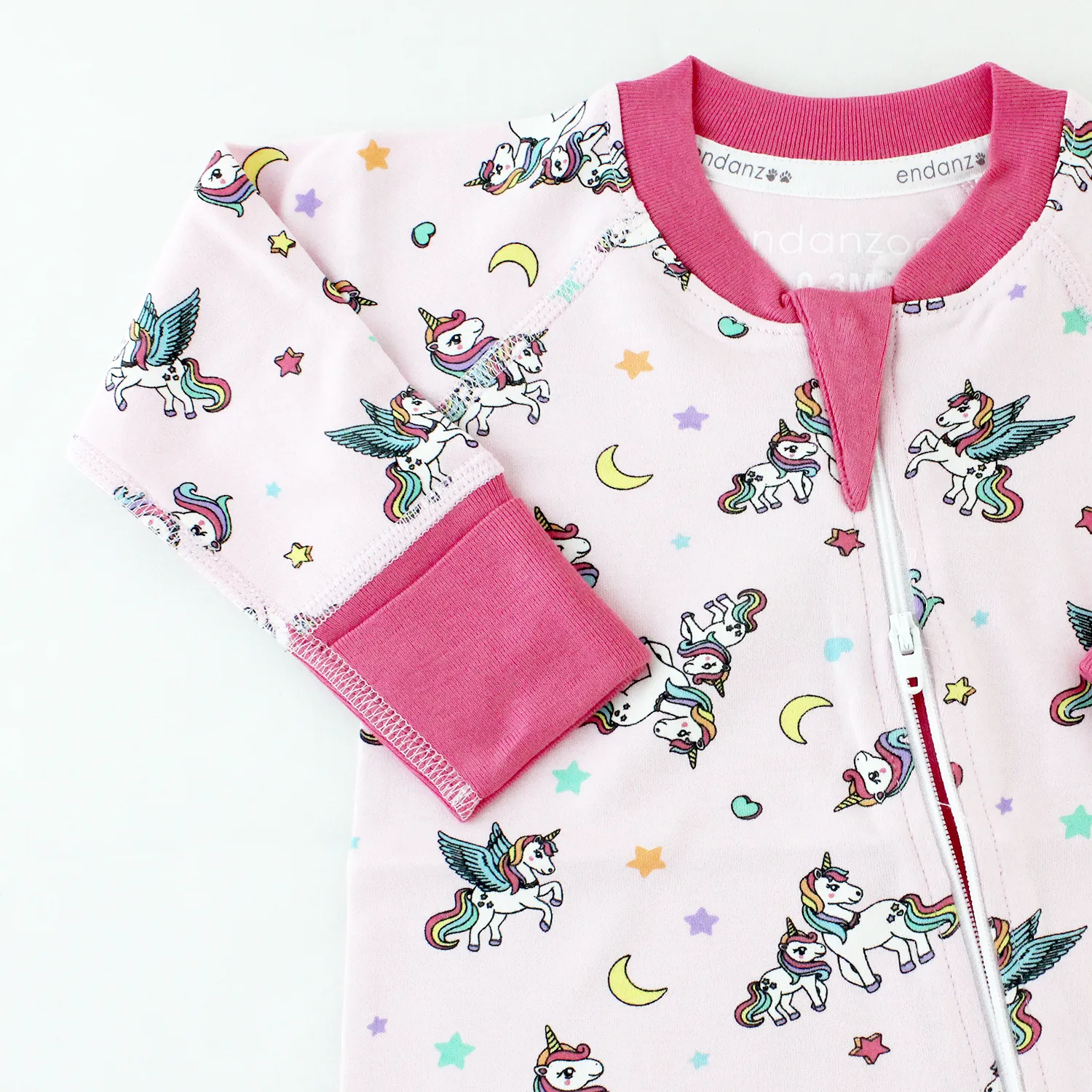 Endanzoo Organic Long Sleeve Double Zippered Romper - Rainbow Unicorns