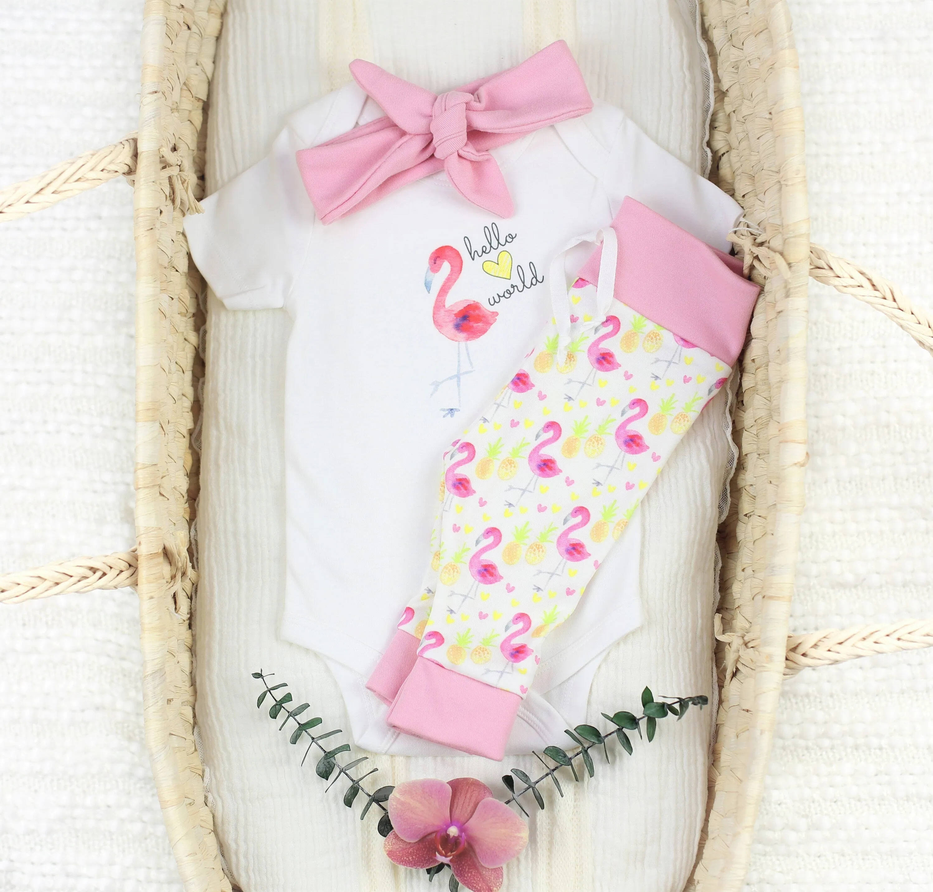 Flamingo | Organic Baby Gift Basket 7pcs | Baby Girl