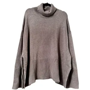 GAP Cotten blend wid sleeve turtle-neck 2X silver metalic sweater SPARKLY Cozy