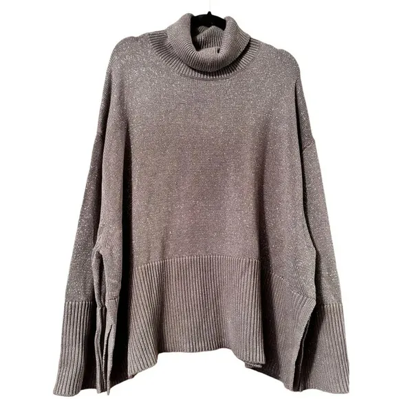 GAP Cotten blend wid sleeve turtle-neck 2X silver metalic sweater SPARKLY Cozy
