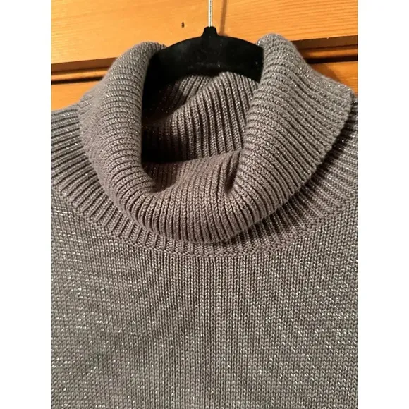 GAP Cotten blend wid sleeve turtle-neck 2X silver metalic sweater SPARKLY Cozy