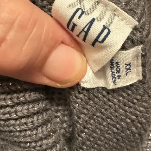 GAP Cotten blend wid sleeve turtle-neck 2X silver metalic sweater SPARKLY Cozy
