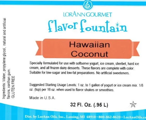 Hawaiian Coconut Flavor - 4 oz. - 32 oz. - Ice Cream and Beverage Flavors - LorAnn Oils - Canadian Distribution