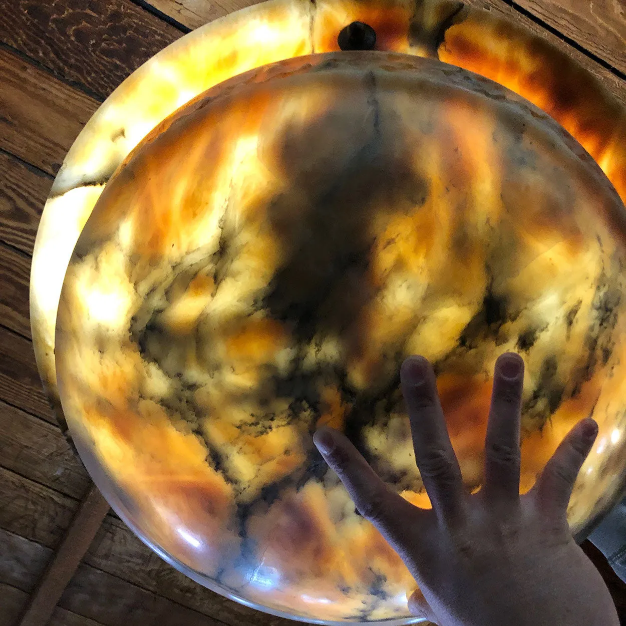 Italian Alabaster Hanging Dish Shade Four-Light Pendant Light