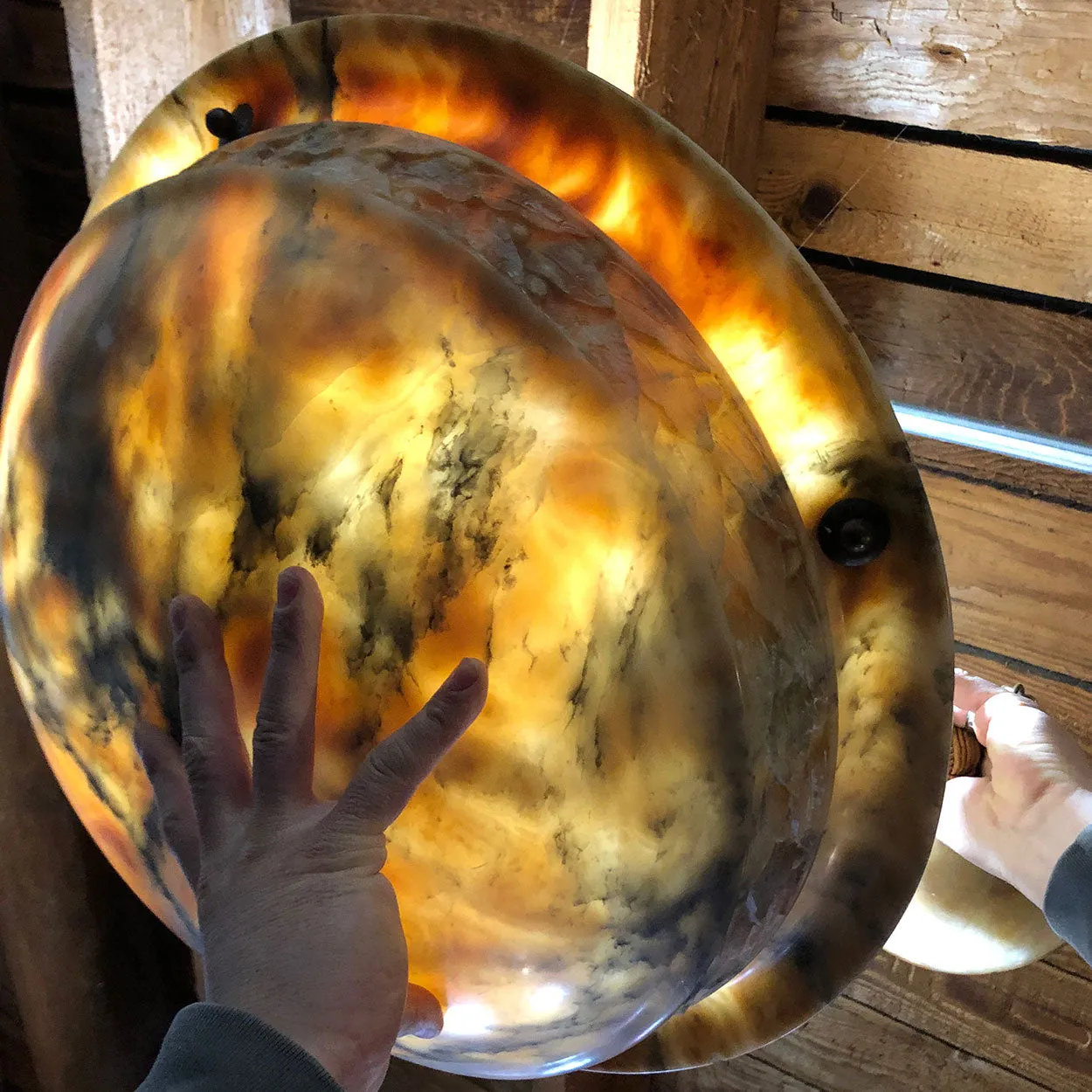 Italian Alabaster Hanging Dish Shade Four-Light Pendant Light