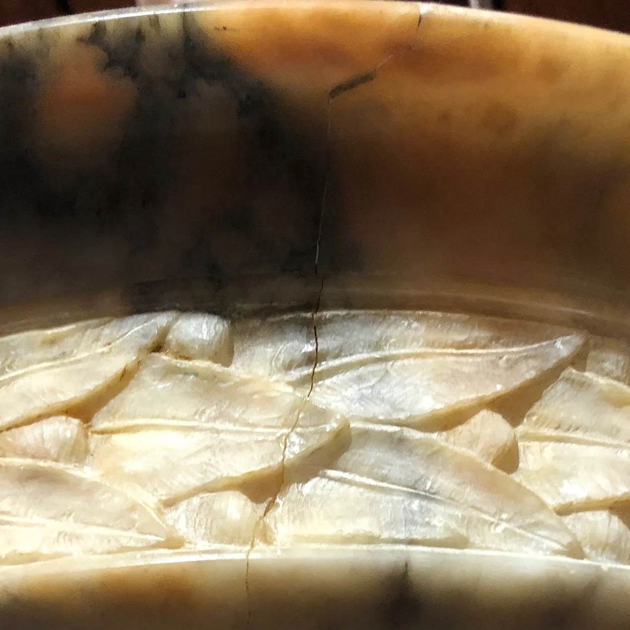Italian Alabaster Hanging Dish Shade Four-Light Pendant Light