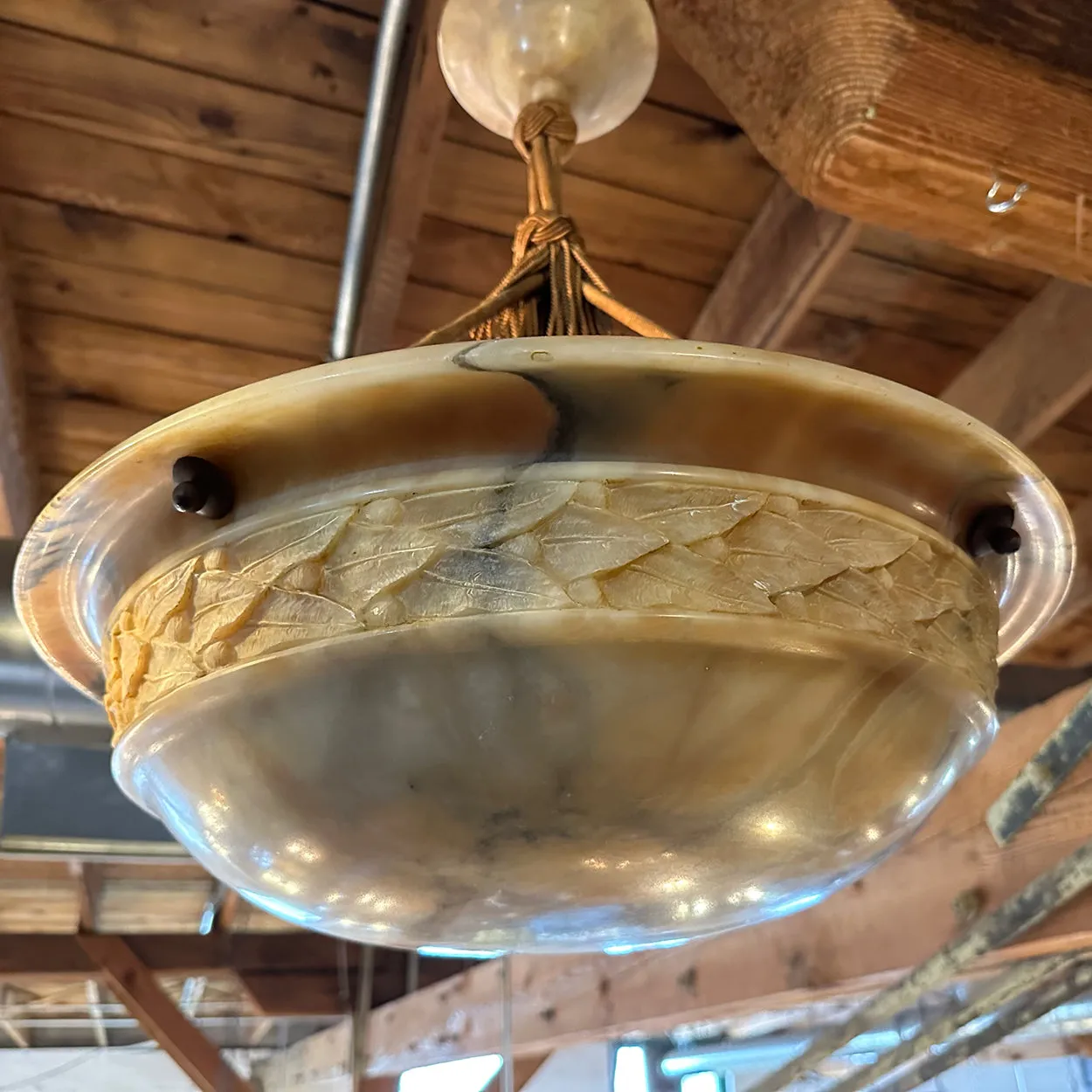 Italian Alabaster Hanging Dish Shade Four-Light Pendant Light