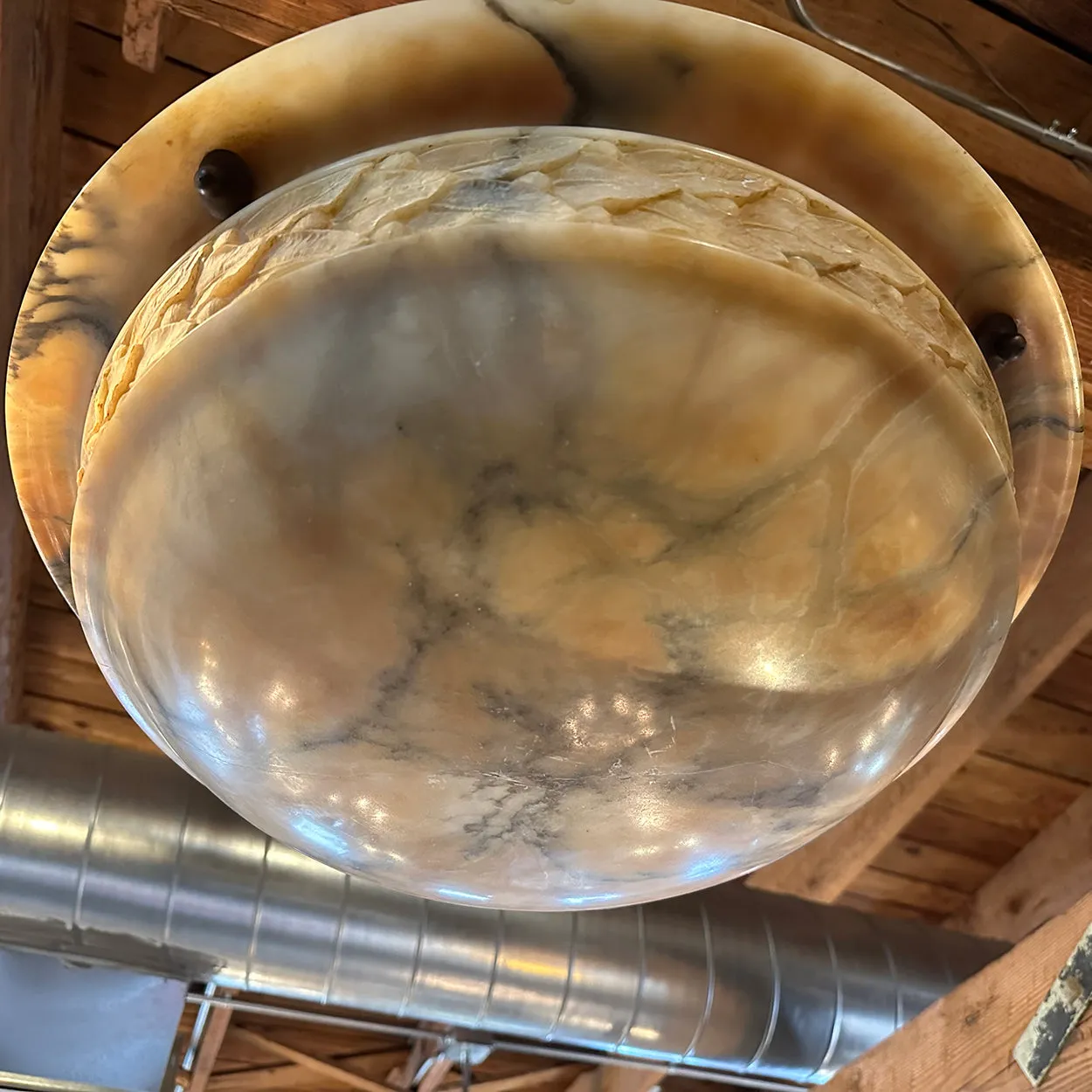 Italian Alabaster Hanging Dish Shade Four-Light Pendant Light