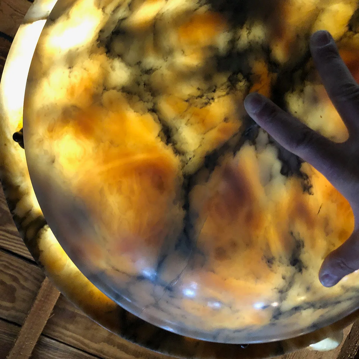 Italian Alabaster Hanging Dish Shade Four-Light Pendant Light