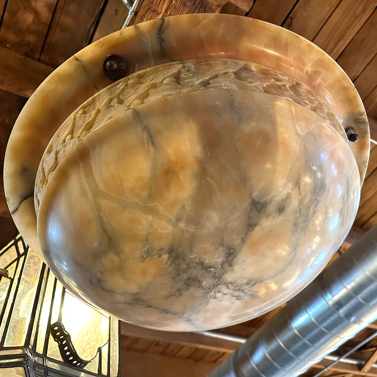 Italian Alabaster Hanging Dish Shade Four-Light Pendant Light