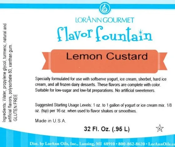 Lemon Custard Flavor Fountain - 4 oz. - 32 oz. - Ice Cream and Beverage Flavors - LorAnn Oils - Canadian Distribution