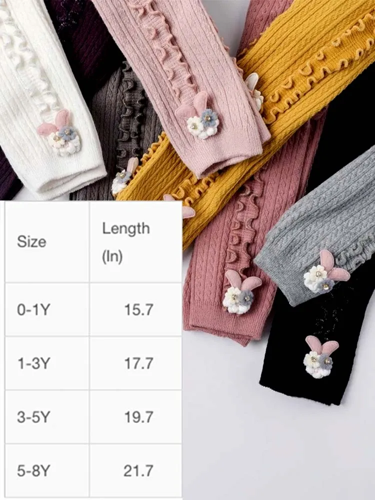 Light Grey Flower Frills Bunny Footless Girls Tights/ Leggings