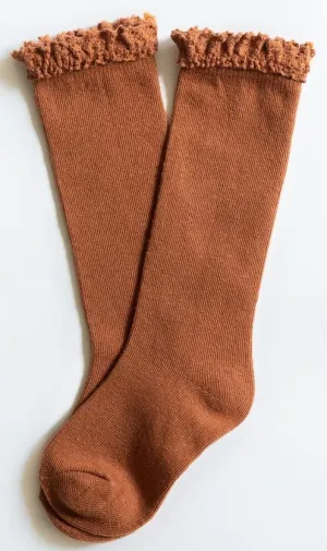 Little Stocking Co Lace Top Knee High Socks - Sugar Almond